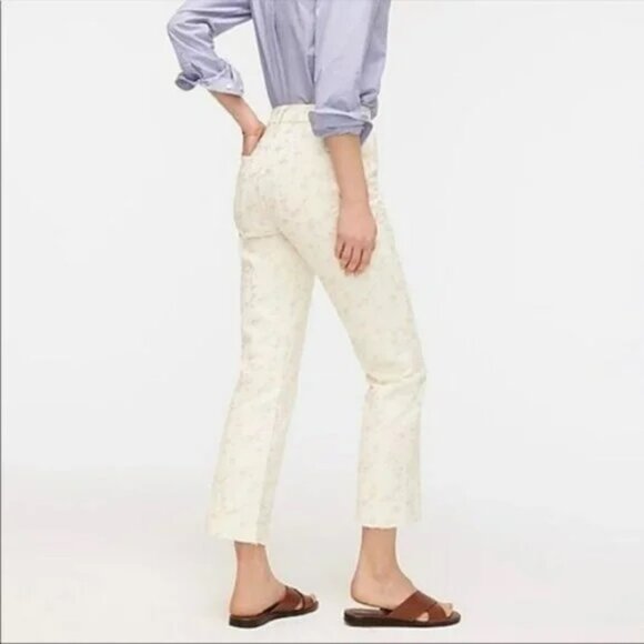 J Crew Eyelet Billie Demi Boot Crop Jeans 31 Floral High Rise Womens Cream AL874 - Picture 3 of 14